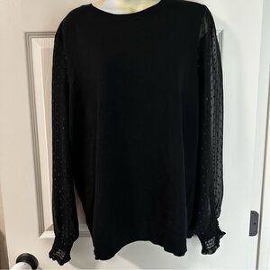 Loft Black Knit Long sheer Sleeve Sweater size large